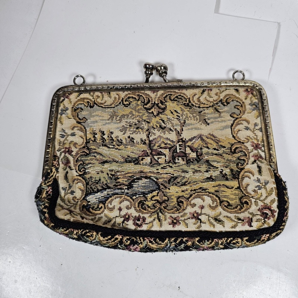 Vintage Tapestry Bag on Dainty Chain featuring a Medieval Italian Countryside
